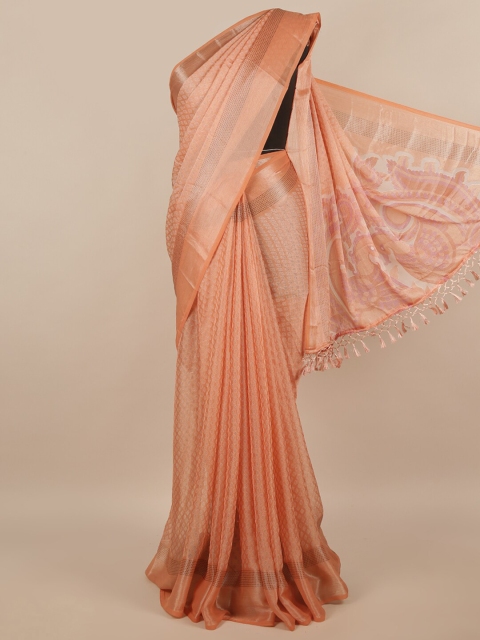 

Pothys Peach-Coloured Woven Design Poly Chiffon Saree