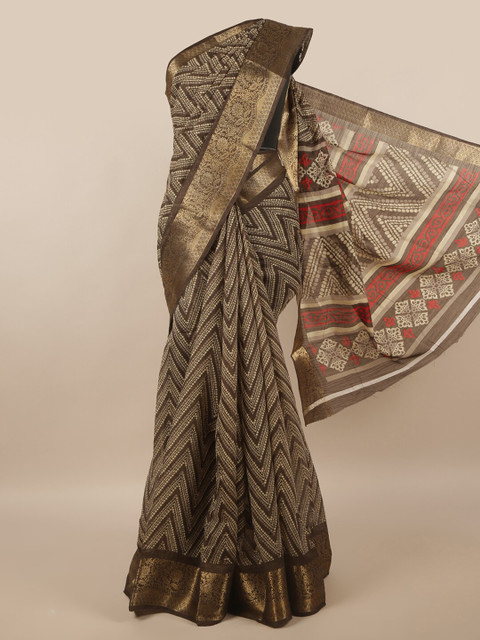 

Pothys Brown & Gold-Toned Printed Zari Saree
