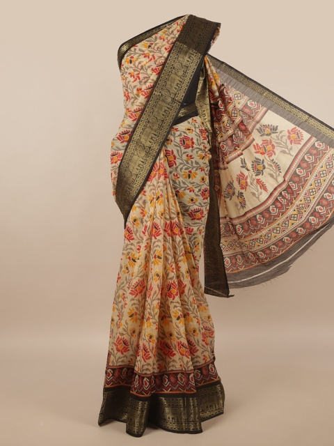 

Pothys Cream-Coloured & Red Floral Zari Saree