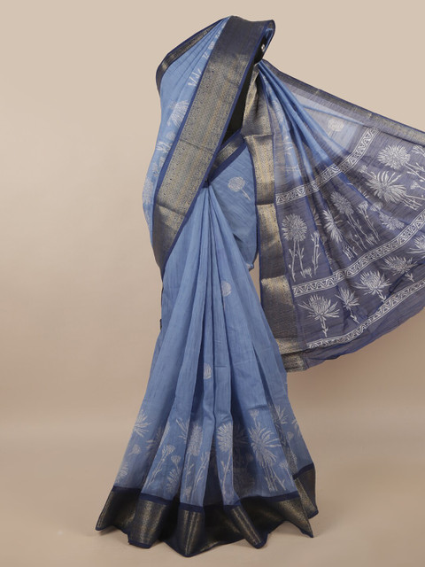 

Pothys Blue & White Floral Zari Saree