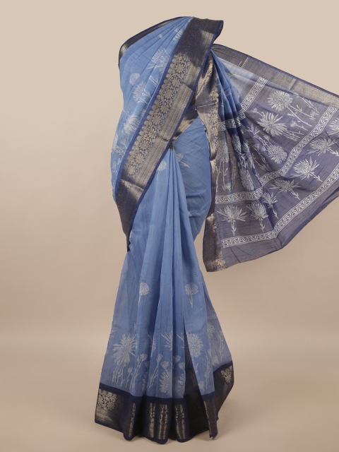 

Pothys Blue & White Floral Zari Saree