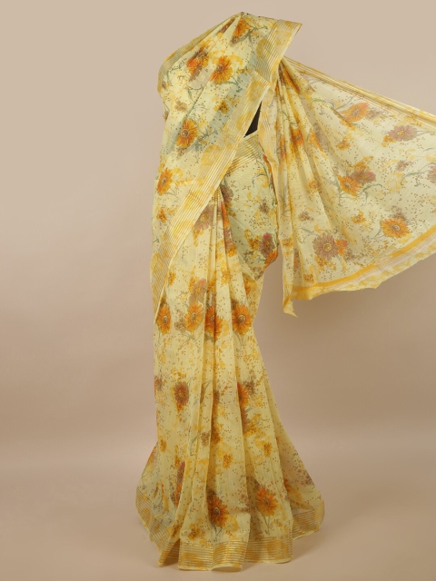 

Pothys Yellow Floral Printed Cotton Blend Saree