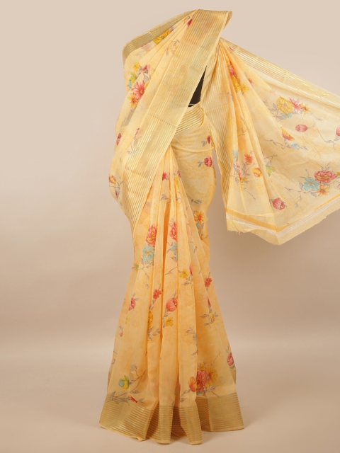 

Pothys Peach Cotton Blend Floral Saree
