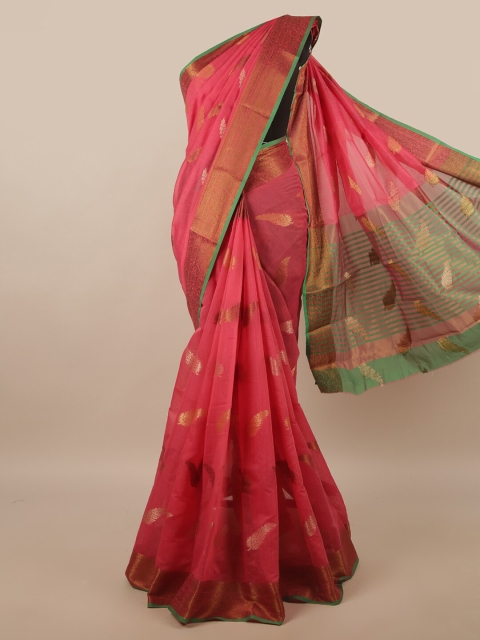 

Pothys Pink & Green Ethnic Motifs Zari Saree