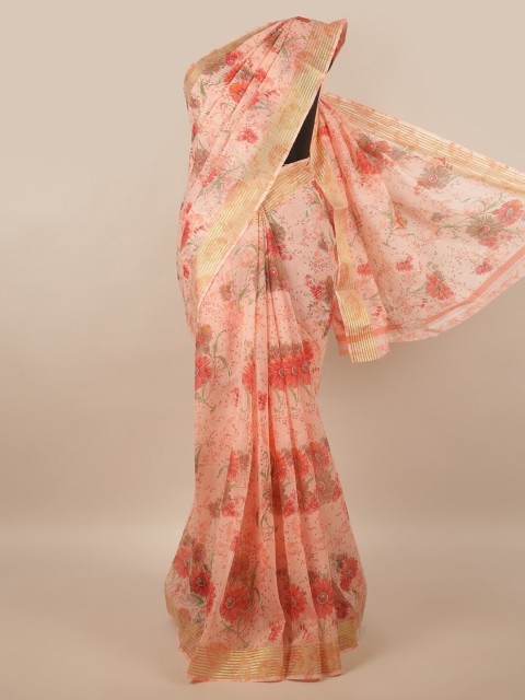 

Pothys Pink & Red Floral Zari Saree