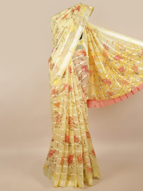 

Pothys Yellow & Red Striped Cotton Blend Saree