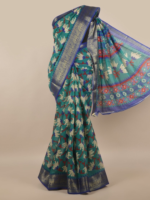 

Pothys Green Floral Cotton Blend Saree