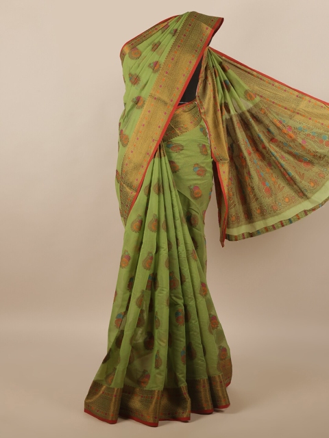 

Pothys Green & Gold-Toned Woven Design Zari Saree