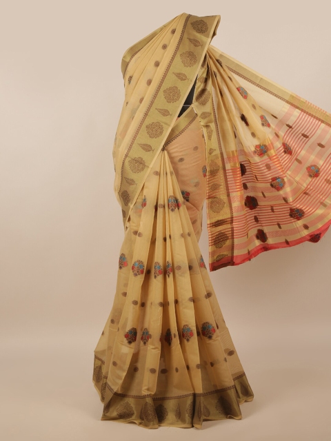 

Pothys Cream & Rose Gold Floral Woven Design Cotton Blend Saree