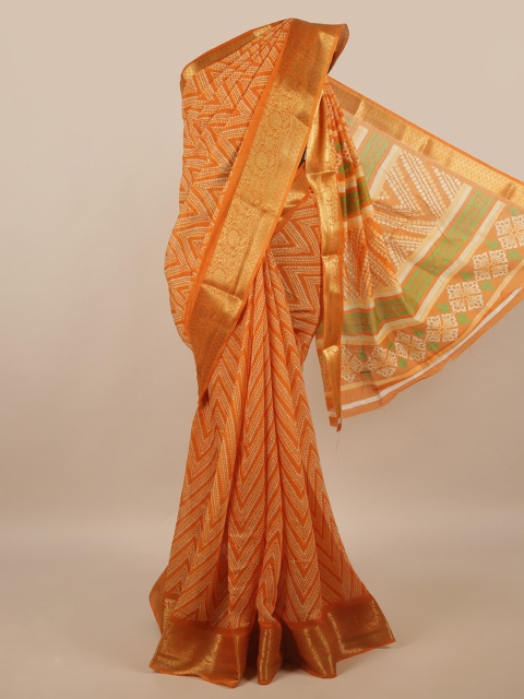

Pothys Orange & Gold-Toned Floral Saree