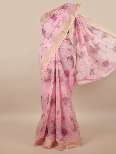 

Pothys Pink & Gold Floral Cotton Blend Saree