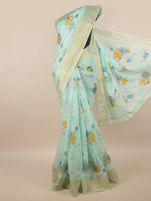 

Pothys Blue & Silver-Toned Floral Saree