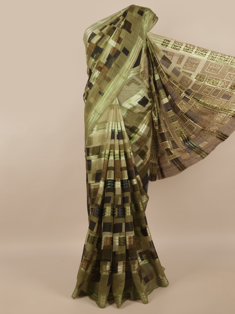 

Pothys Olive Green & Brown Printed Cotton Blend Saree