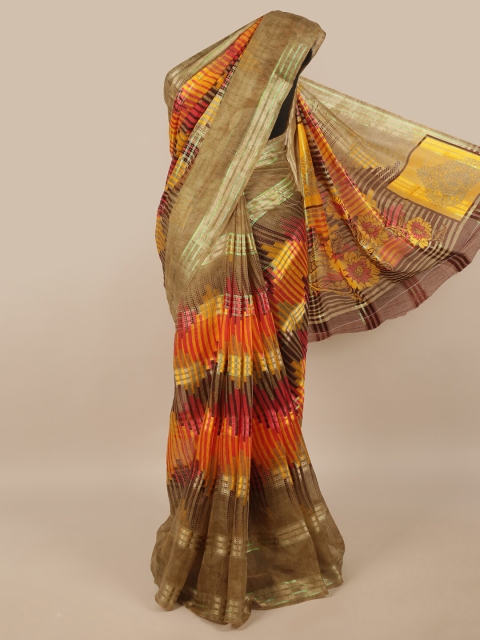 

Pothys Tan Brown & Yellow Printed Saree