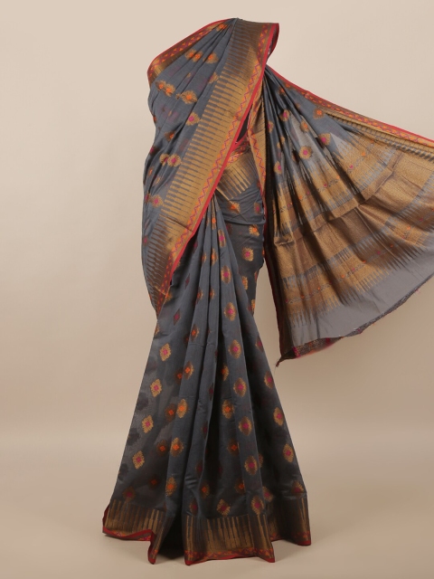 

Pothys Grey & Gold-Toned Woven Design Zari Saree