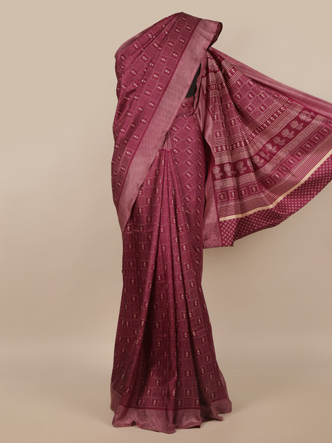 

Pothys Purple & White Ethnic Motifs Cotton Blend Saree