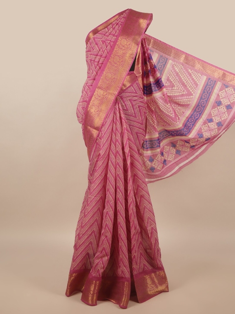 

Pothys Pink & Gold-Toned Zari Cotton Blend Saree