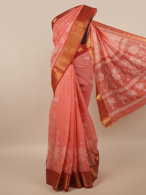 

Pothys Pink & Gold-Toned Floral Saree