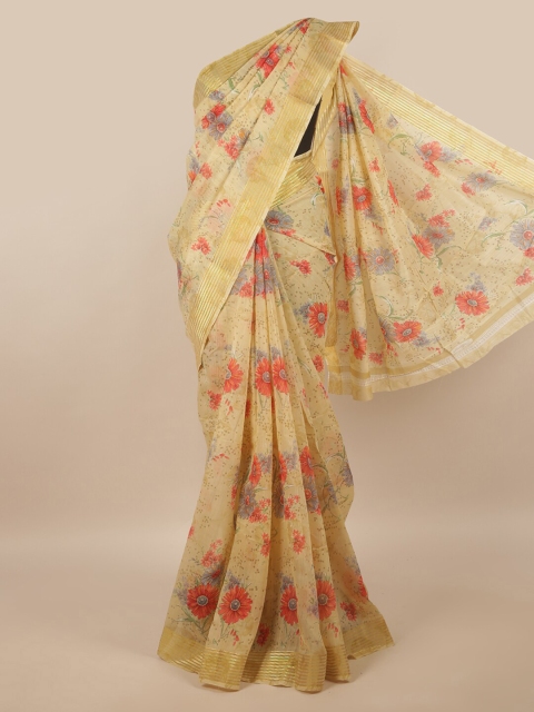 

Pothys Cream-Coloured & Red Floral Printed Saree