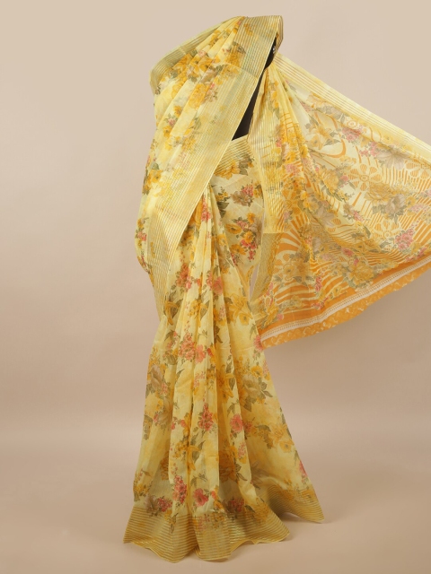 

Pothys Yellow & Orange Floral Printed Saree