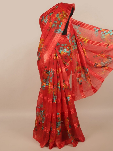 

Pothys Red & Blue Floral Printed Cotton Blend Saree