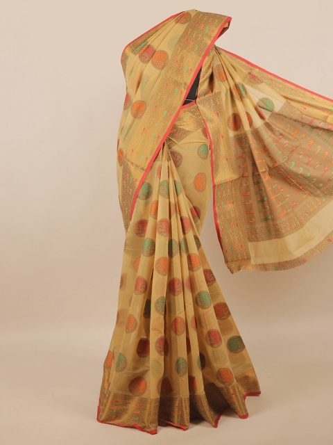 

Pothys Cream-Coloured & Orange Woven Design Zari Saree
