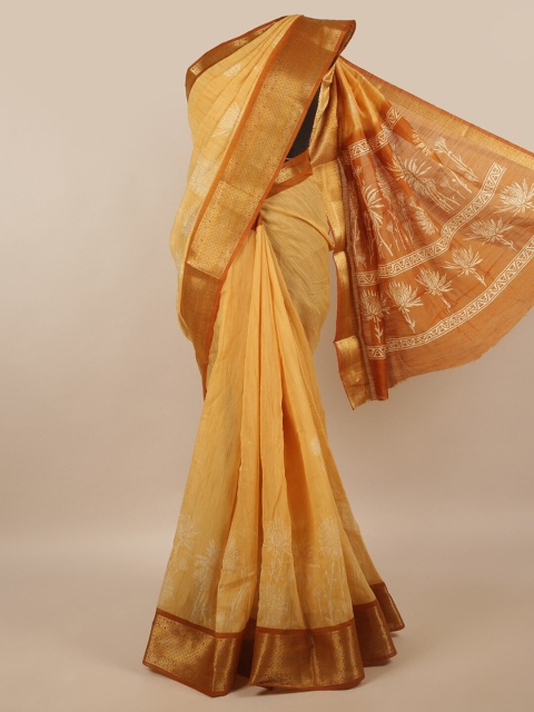 

Pothys Beige & Gold Ethnic Motifs Zari Saree