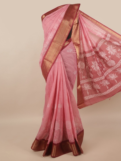 

Pothys Pink & Gold-Toned Floral Zari Saree