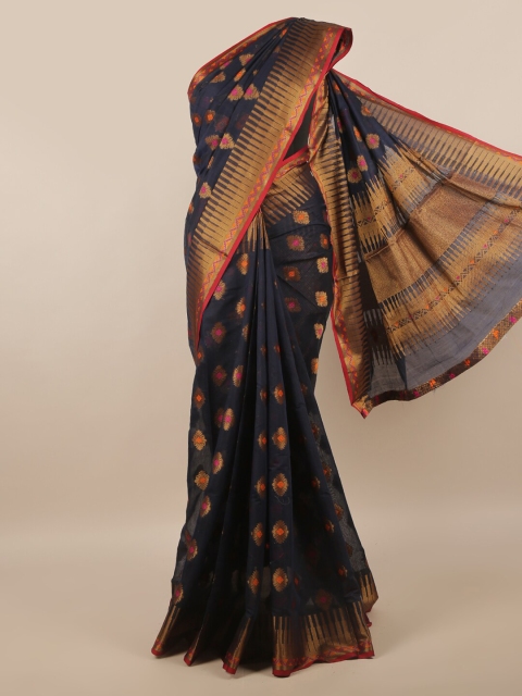 

Pothys Navy Blue & Gold Ethnic Motifs Cotton Blend Saree