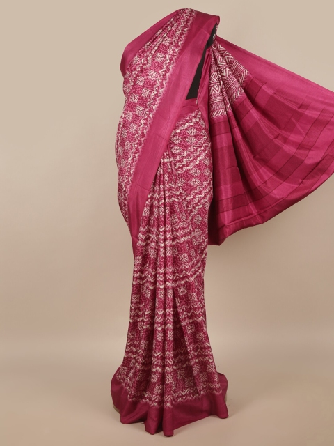 

Pothys Magenta & White Floral Cotton Blend Saree