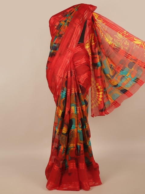 

Pothys Red & Blue Abstract Printed Cotton Blend Saree