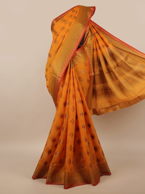 

Pothys Mustard & Gold-Toned Ethnic Motifs Zari Saree