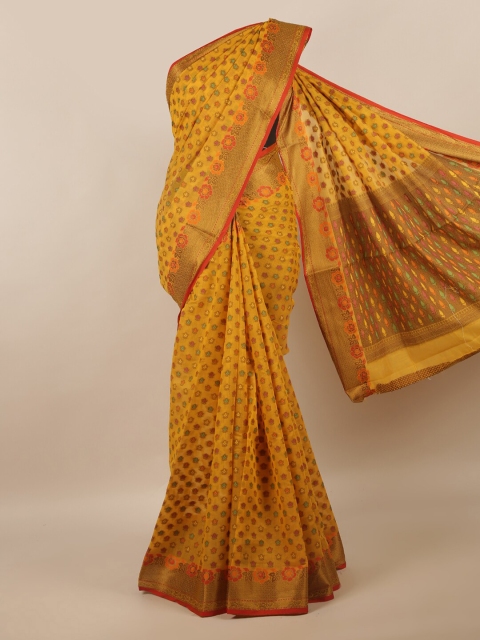 

Pothys Mustard & Red Ethnic Motifs Cotton Blend Saree