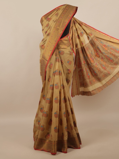 

Pothys Tan & Pink Woven Design Zari Saree