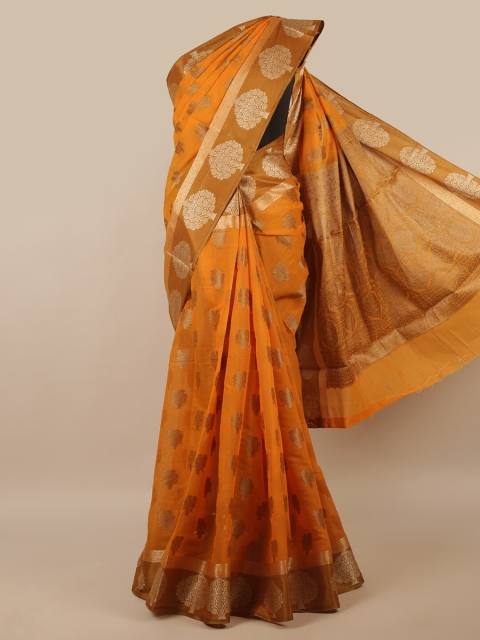 

Pothys Mustard & Orange Floral Cotton Blend Saree