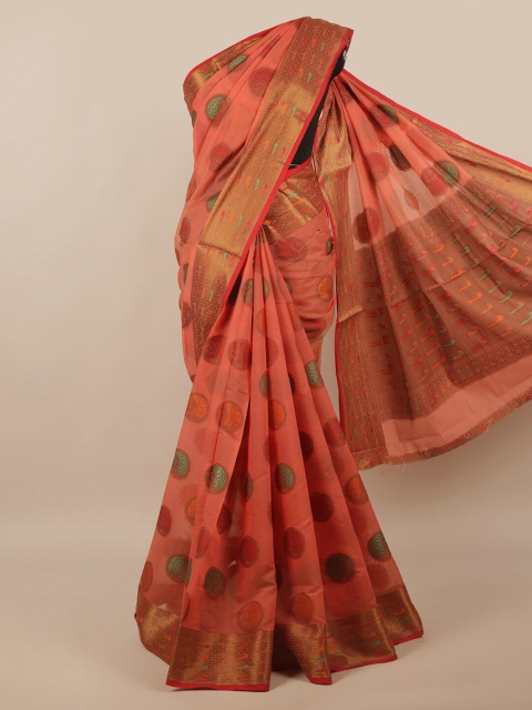 

Pothys Rust & Gold-Toned Woven Design Zari Saree