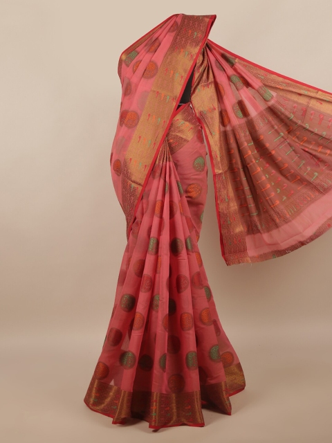 

Pothys Pink & Gold-Coloured Ethnic Motifs Woven Zari Saree