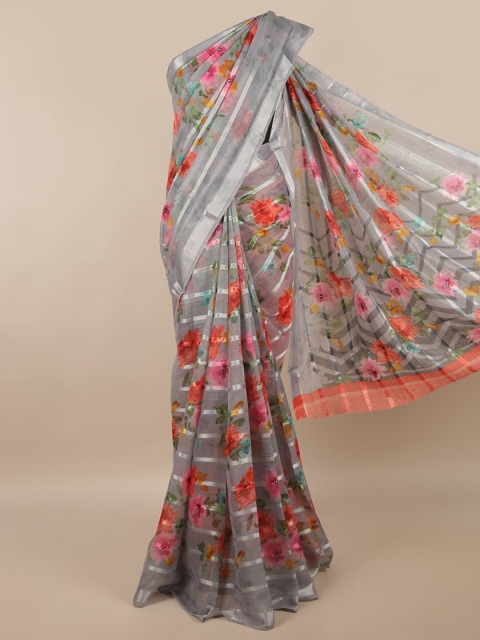 

Pothys Grey Floral Printed Cotton Blend Saree