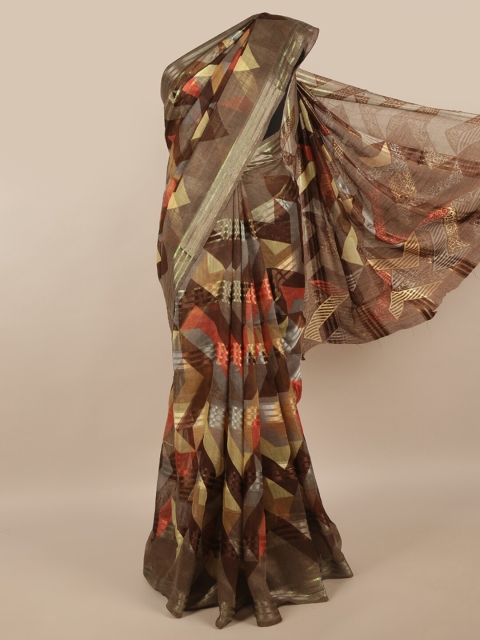 

Pothys Grey & Brown Printed Cotton Blend Saree
