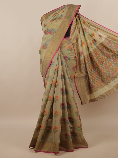 

Pothys Beige & Pink Floral Cotton Blend Saree