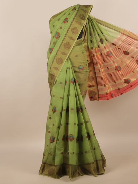 

Pothys Green & Pink Floral Saree