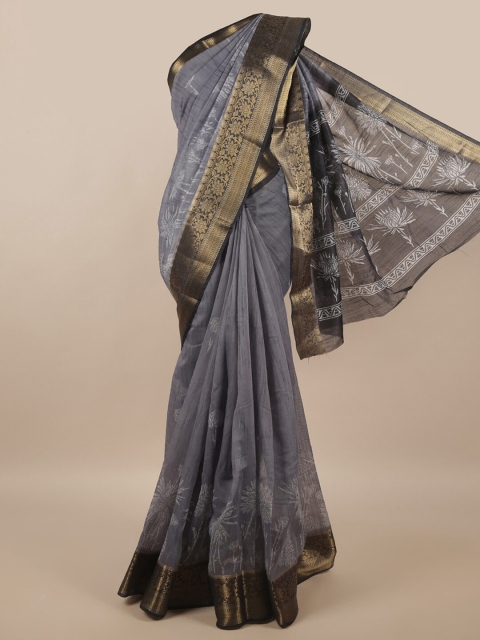 

Pothys Grey & Copper-Toned Floral Saree