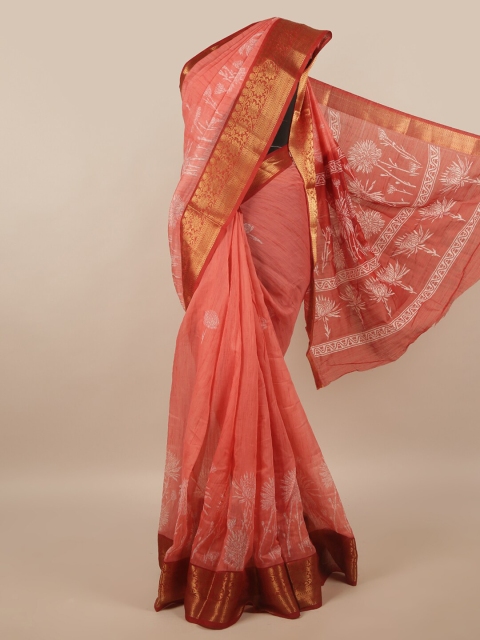 

Pothys Pink & White Floral Cotton Blend Saree
