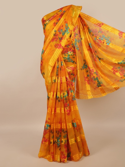 

Pothys Orange & Turquoise Blue Floral Cotton Blend Saree
