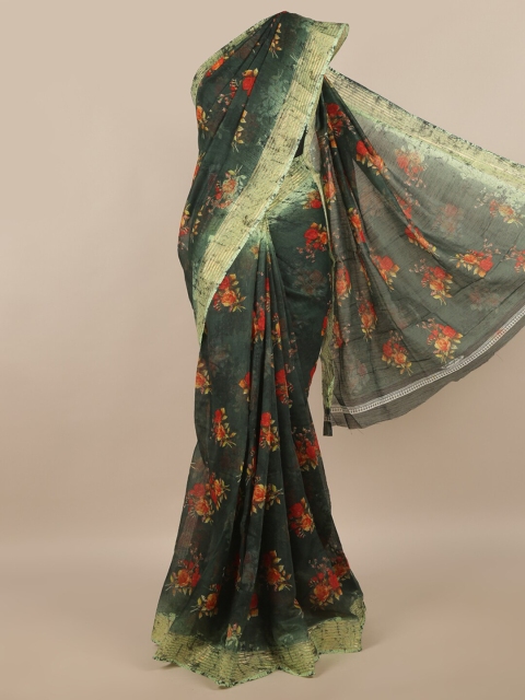 

Pothys Green & Orange Floral Printed Saree