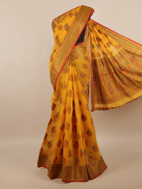 

Pothys Mustard Yellow Ethnic Motifs Zari Saree