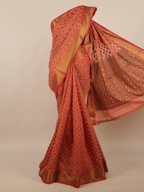

Pothys Pink & Orange Ethnic Motifs Zari Cotton BlendSaree