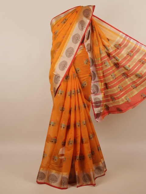 

Pothys Orange & Gold-Toned Ethnic Motifs Zari Saree