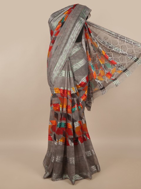 

Pothys Grey & Orange Cotton Blend Saree
