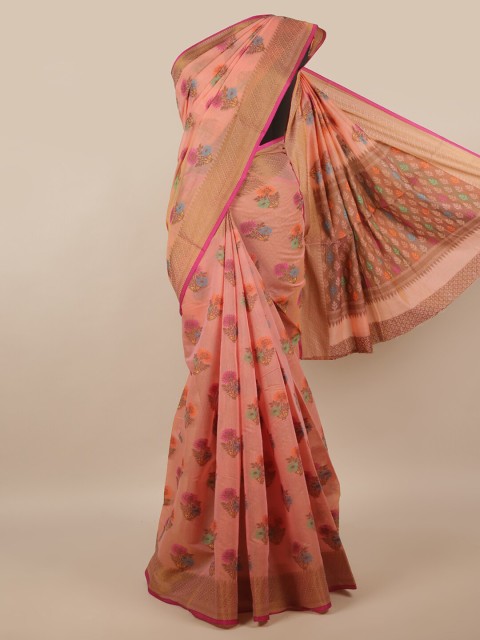 

Pothys Pink & Blue Ethnic Motifs Zari Saree